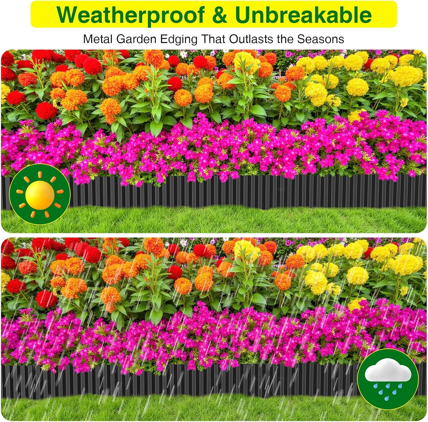 MIXC Corrugated Metal Garden Edging, Landscape Border for Lawn, Flower Bed & Paver (Black, 6 Inch × 25FT)