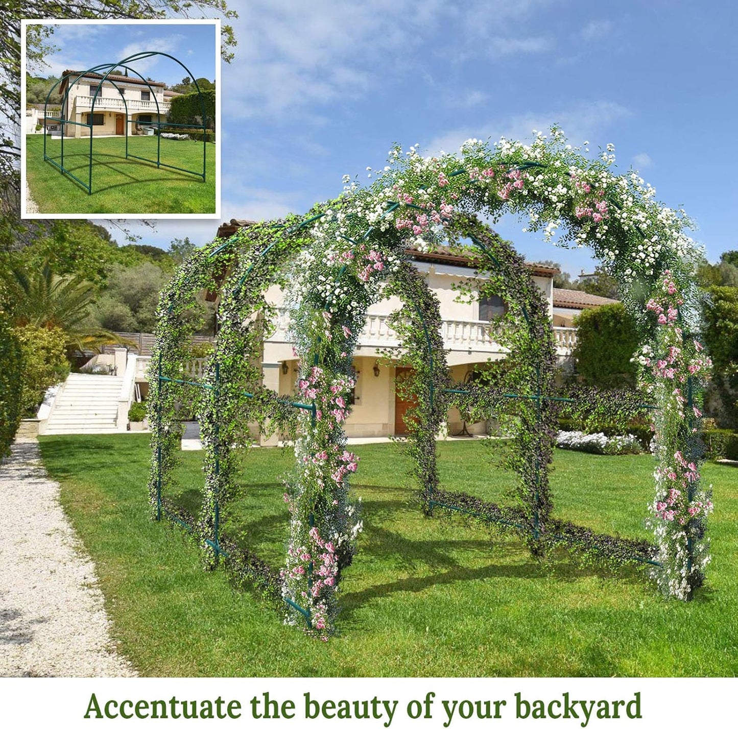 Multi-Size Large Garden Support Arch Frame Climbing Plant Arch Arbor for Flowers/Fruits/Vegetables (9.8ft x 7ft x 7.2ft)