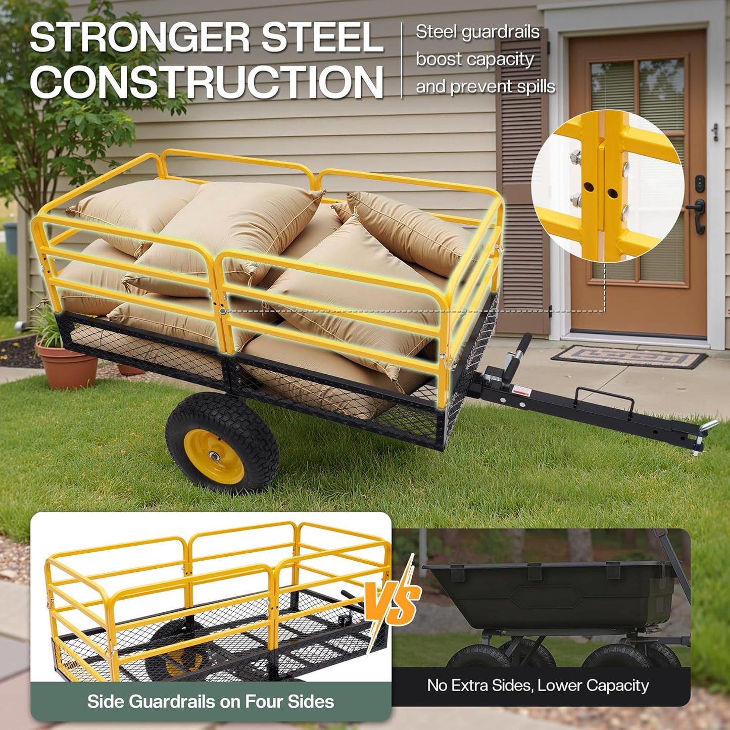 Jocisland Heavy Duty Garden Utility Trailer, 1500 Lbs 20 Cu.Ft ATV UTV Trailer Tow Behind Dump Cart with Removable Sides and Convenient Handle, Yard Lawn Mower Cart for Tractor