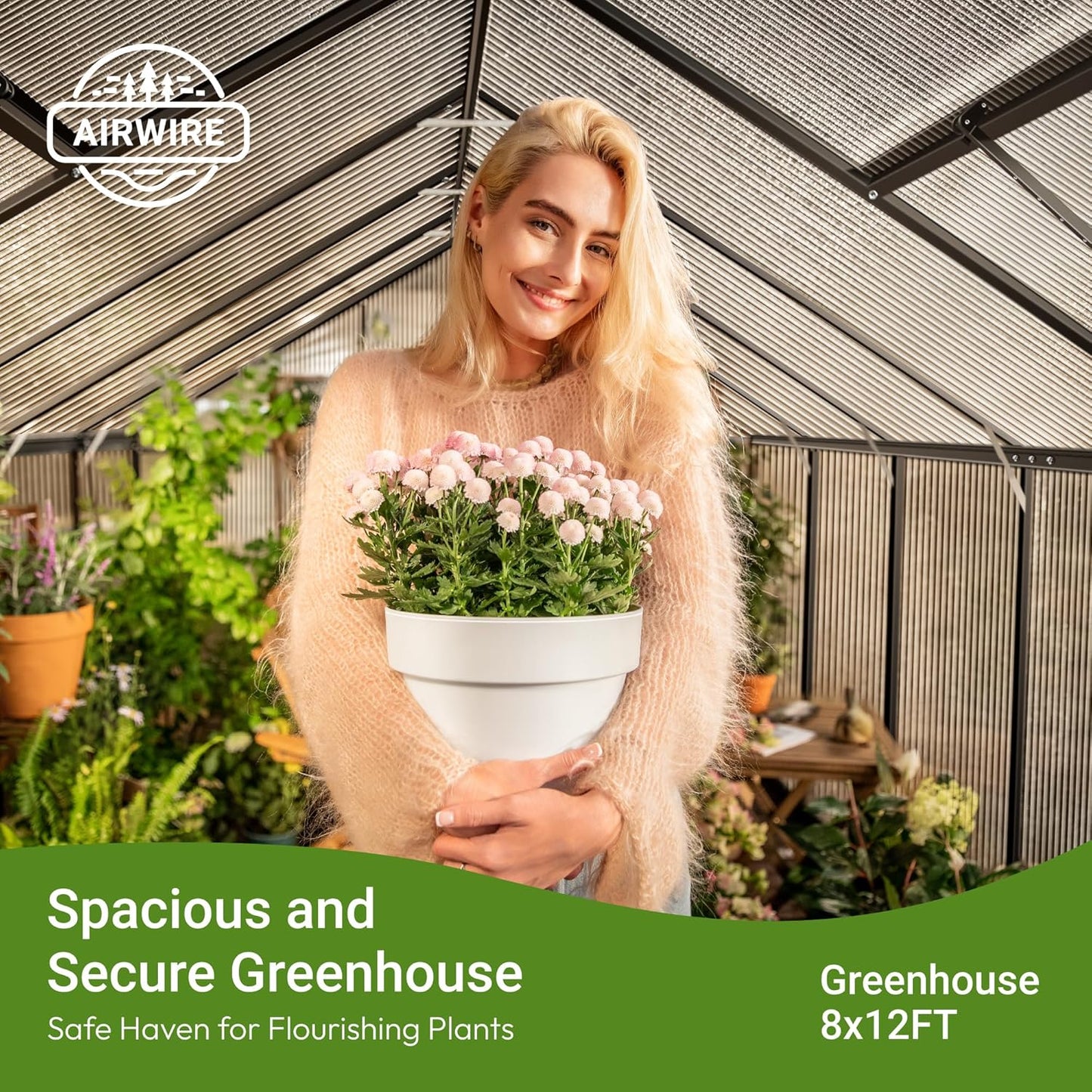 8x12 FT Greenhouse for Outdoors, Quick Setup Polycarbonate Greenhouse with Roof Vent, Aluminum Large Walk-in Green House for Outside Garden Backyard, Black