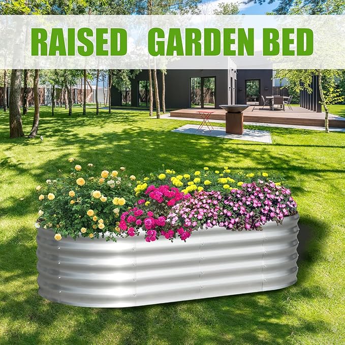 SnugNiture Galvanized Raised Garden Bed, 6x3x1.5ft Oval Metal Planter Box for Planting Outdoor Plants Vegetables