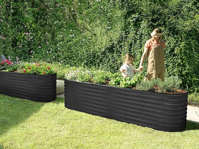 Galvanized Raised Garden Beds Outdoor // 8×2×2 ft Planter Raised Beds for Gardening, Vegetables, Flowers (Black) // Large Metal Garden Box // Patented Tool-Free Design