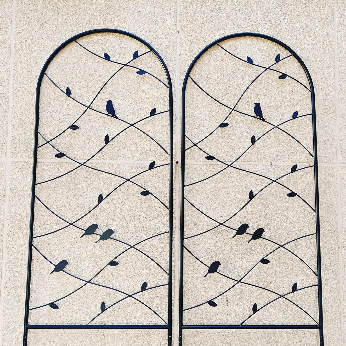 Metal Garden Trellis Rustproof Trellis for Climbing Plants Outdoor Flower Support Bird Deco (Black-2 Pack, 86.7"x19.7")