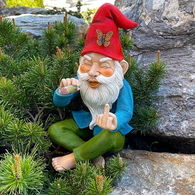 Mood Lab Garden Gnome - Relaxed Gnome - 9.6 Inch Tall Statue Lawn Garden Figurine - for Outdoor or House Decor