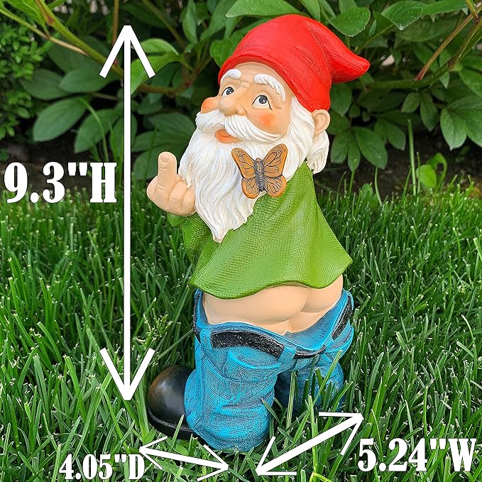 Mood Lab Garden Gnome - Pants Down Gnome - 9.3 Inch Tall Statue Lawn Garden Figurine - for Outdoor or House Decor