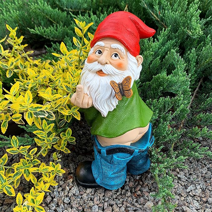 Mood Lab Garden Gnome - Pants Down Gnome - 9.3 Inch Tall Statue Lawn Garden Figurine - for Outdoor or House Decor
