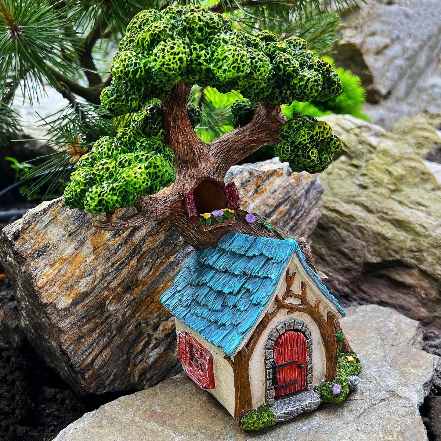 Mood Lab Fairy House - Fairy Garden Miniature Tree House - 8.5 Inch Tall Outdoor Decor for Fairies Figurines