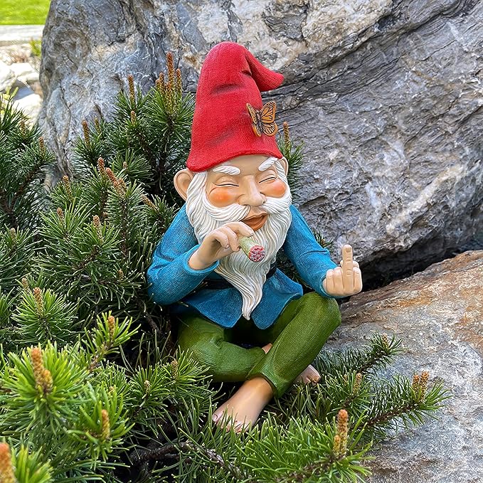 Mood Lab Garden Gnome - Relaxed Gnome - 9.6 Inch Tall Statue Lawn Garden Figurine - for Outdoor or House Decor